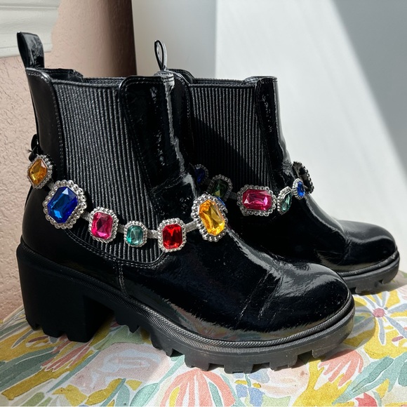 Betsey Johnson Shoes - Betsey Johnson Jenesis Jeweled Black Moto Boots Size 9